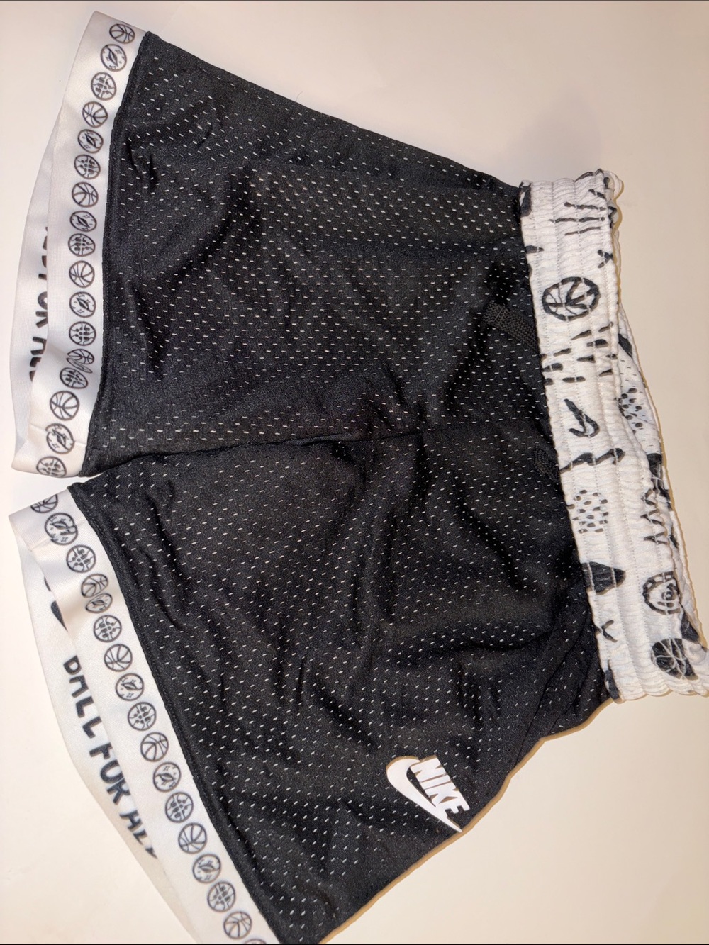 Nike Black Mesh Training Shorts with White Graphic Waistband